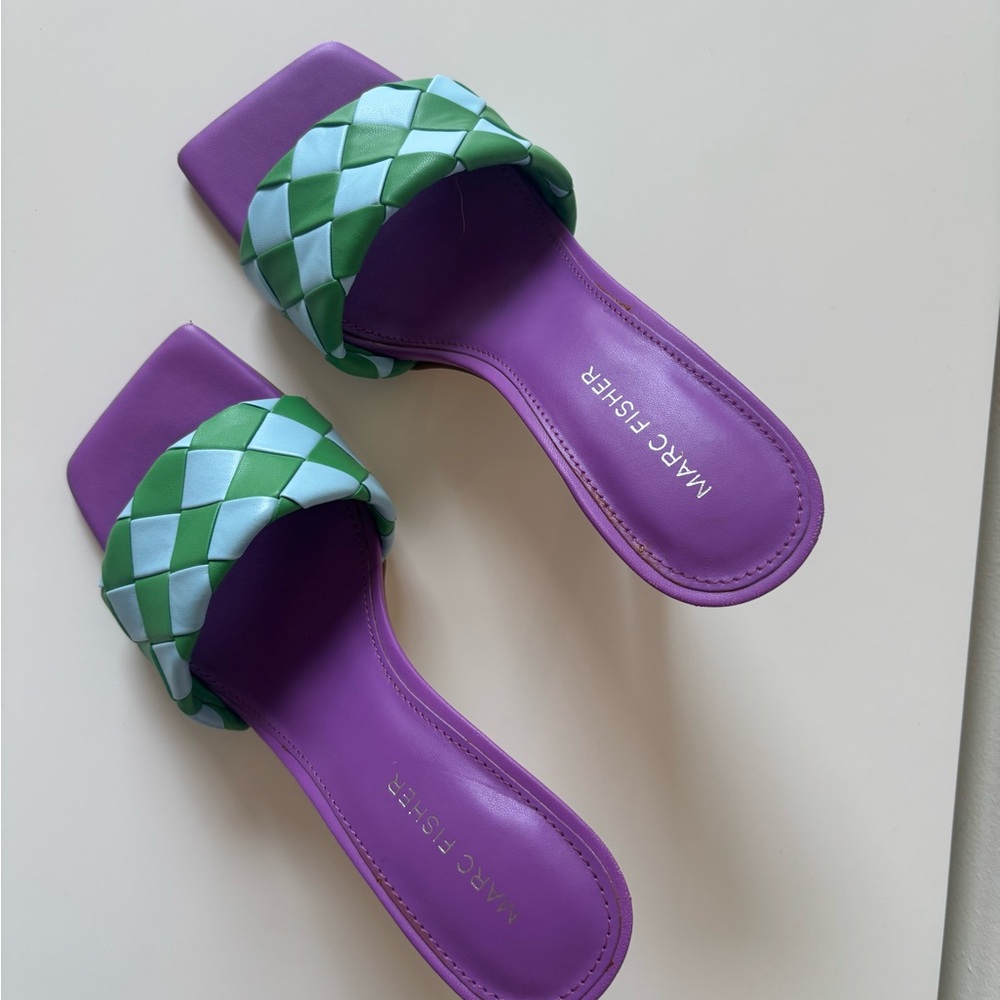 Marc Fisher Purple and Green Checkered Heels - Picture 2 of 4